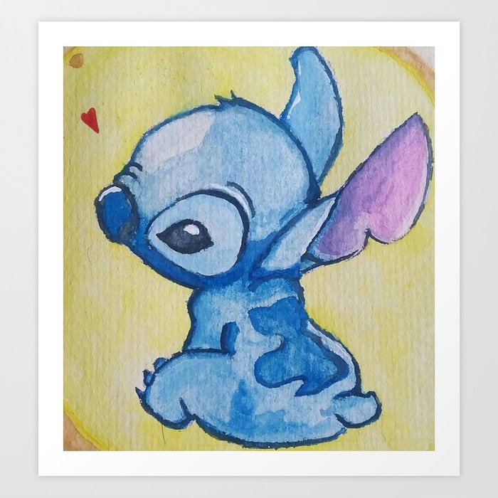 700x700 Sitting Stitch, Lilo And Stitch Watercolor Art Print By - Lilo And Stitch Watercolor