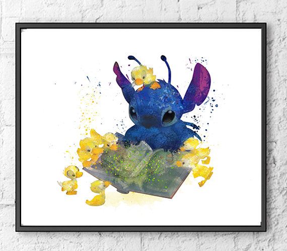 570x499 Stitch Art, Lilo Amp Stitch Watercolor Poster, Movie Poster, Wall - Lilo And Stitch Watercolor