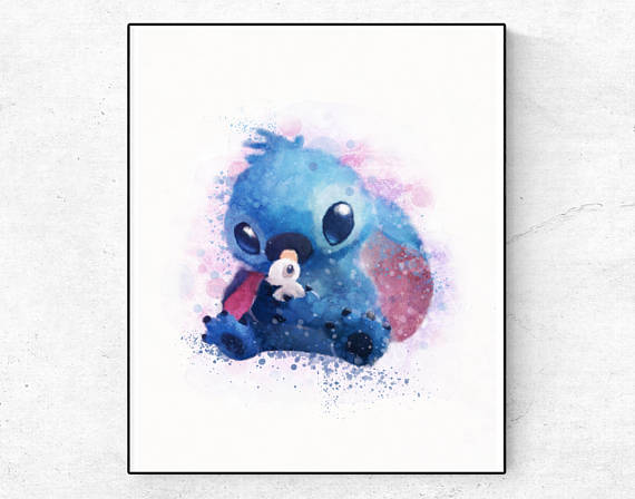 570x448 Stitch Print, Stitch Poster, Lilo And Stitch Print, Stitch - Lilo And Stitch Watercolor