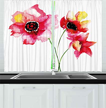 425x436 Ambesonne Floral Kitchen Curtains, Lily Flowers Blurry - Lily Flower Watercolor