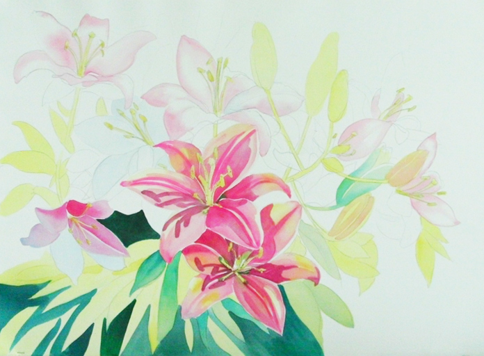 696x512 Continuing Large Watercolor Of Lily Flowers - Lily Flower Watercolor