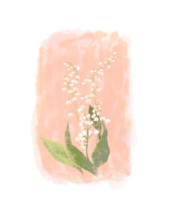 570x738 Lily Of The Valley Watercolor And Gouache Print Digital Etsy - Lily Of The Valley Watercolor