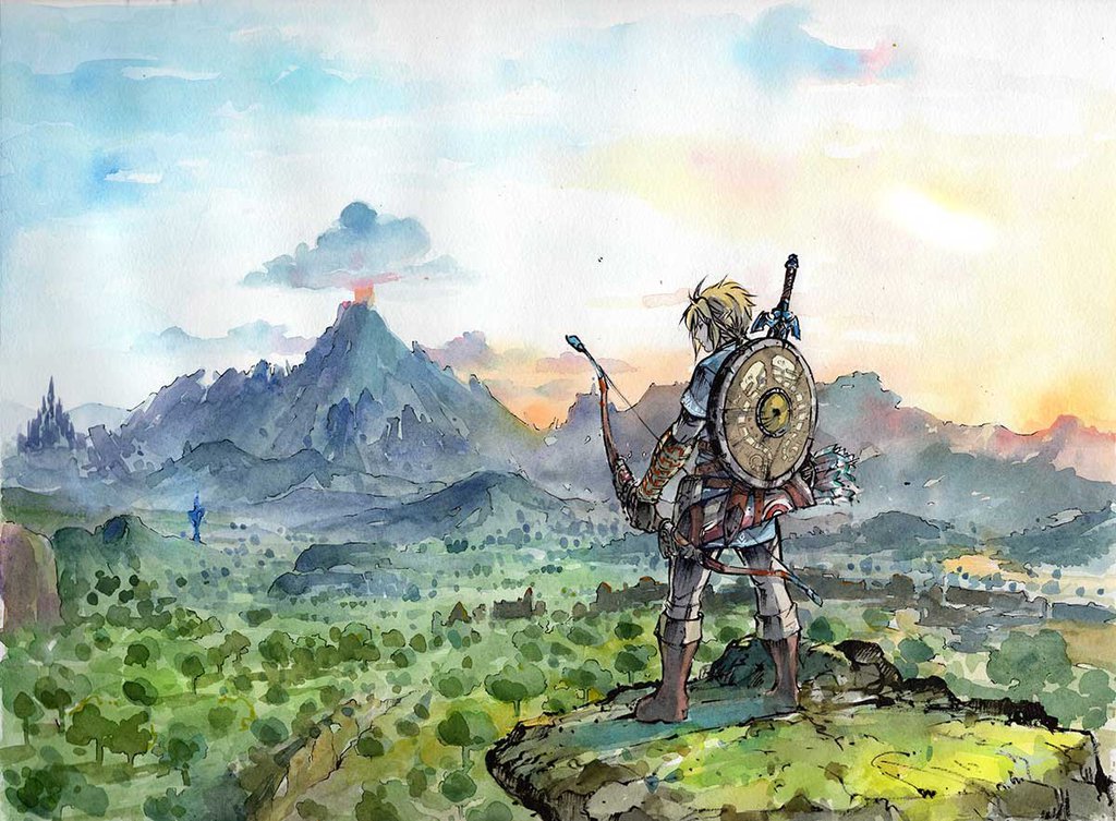 1024x753 Link From Breath Of The Wild Sumi And Watercolor By Mycks On - Link Watercolor