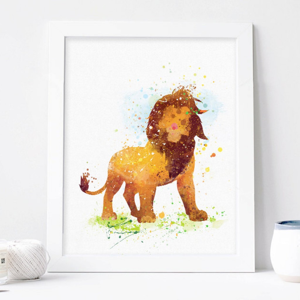 1024x1024 Lion King Watercolor Print, Disney Baby Boy Nursery Decor, Wall - Lion King Watercolor