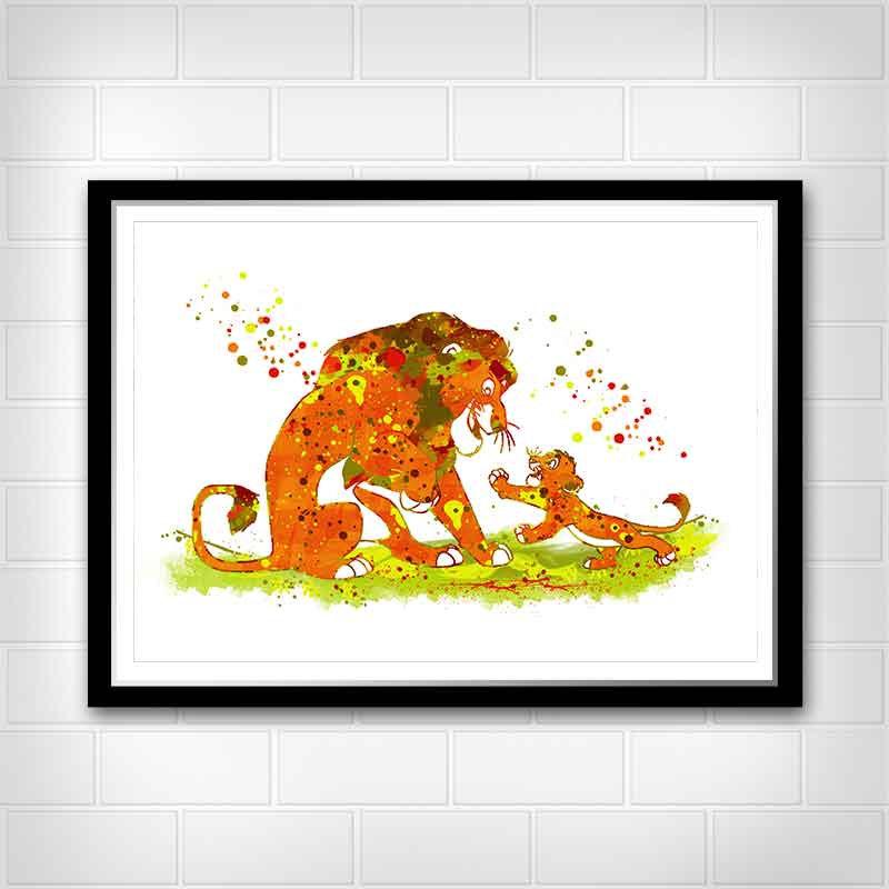 800x800 Simba And Mufasa Print, Disney Watercolor Print, Lion King Poster - Lion King Watercolor