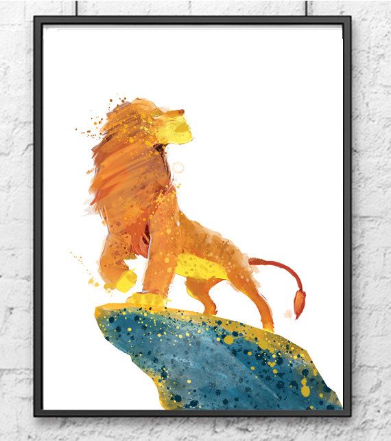 570x642 The Lion King Watercolor Print, Simba Art, Lion Jungle, Movie - Lion King Watercolor