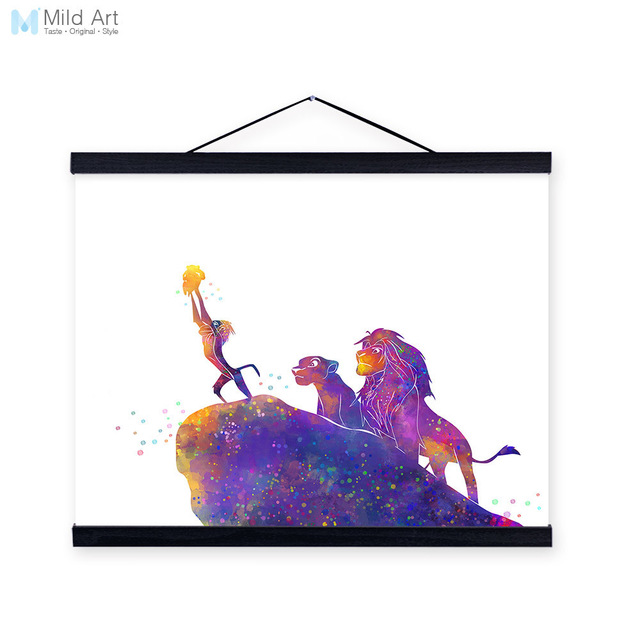 640x640 Watercolor Modern Cartoon Movie Animals Lion King Wooden Framed - Lion King Watercolor