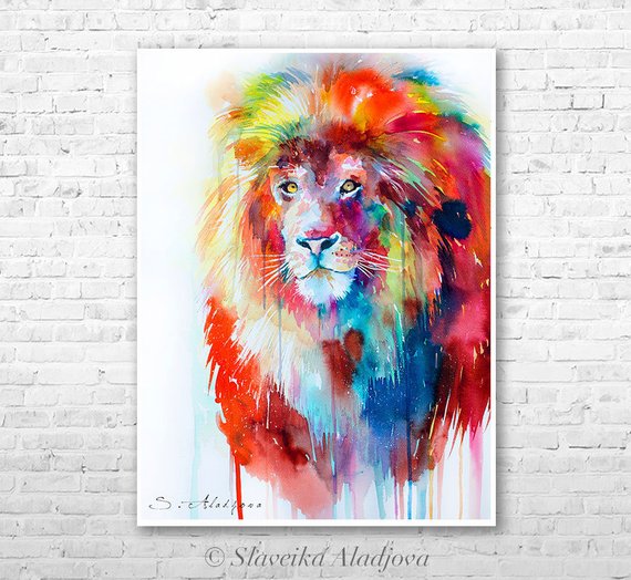 570x524 Lion Watercolor Painting Print By Slaveika Aladjova Art Etsy - Lion Watercolor