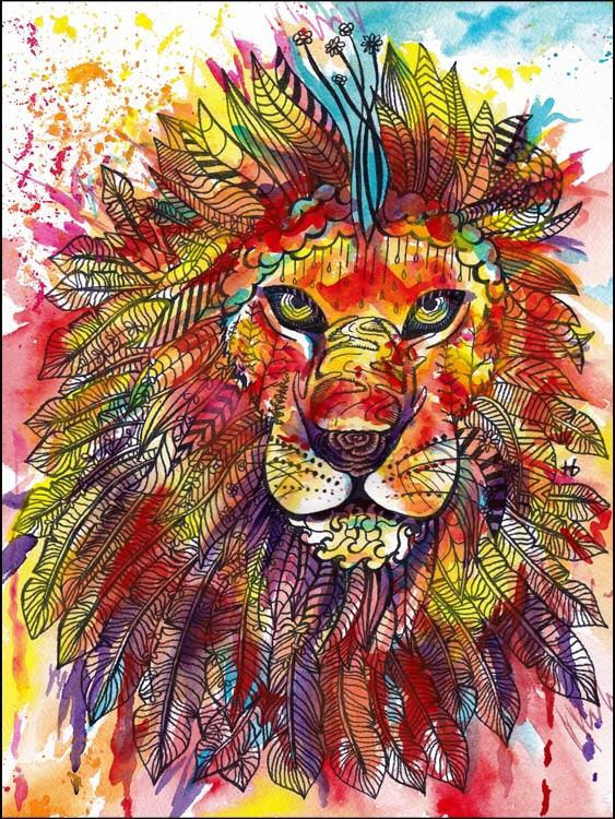 563x750 Original 12x16 Majestic Lion Watercolor Ink Haley Badenhop Art - Lion Watercolor