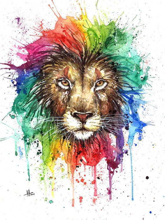 570x760 Rainbow Lion Watercolor Painting Fine Art Print A Watercolor - Lion Watercolor