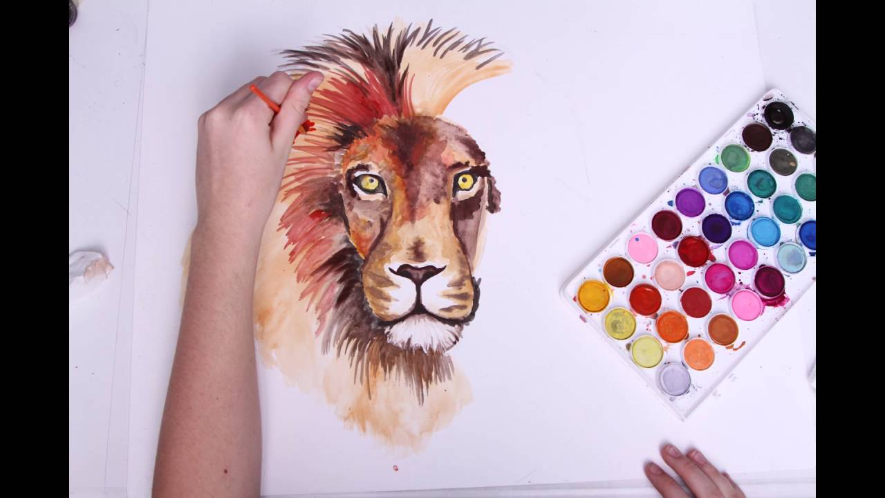 1280x720 Lion Watercolor Timelapse - Lion Watercolor