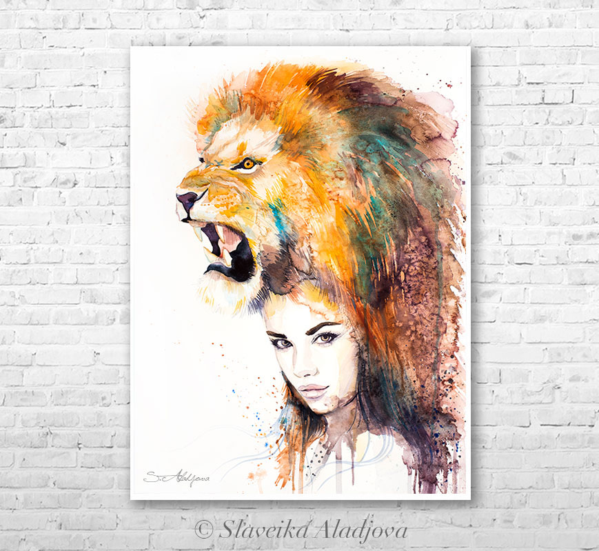869x799 Lion Girl Watercolor Painting By Slaveika Aladjova On Behance - Lion Watercolor
