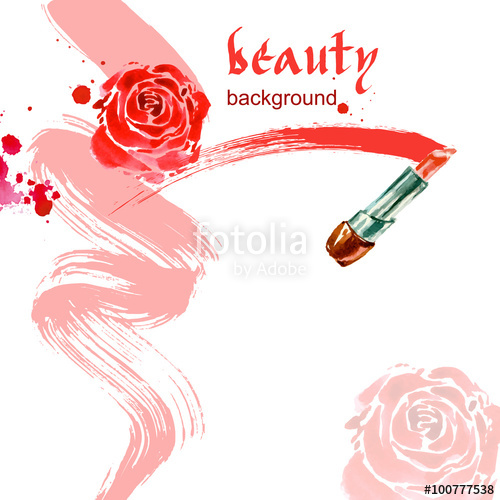 500x500 Lipstick. Watercolor Beauty And Cosmetics Background. Vector - Lipstick Watercolor