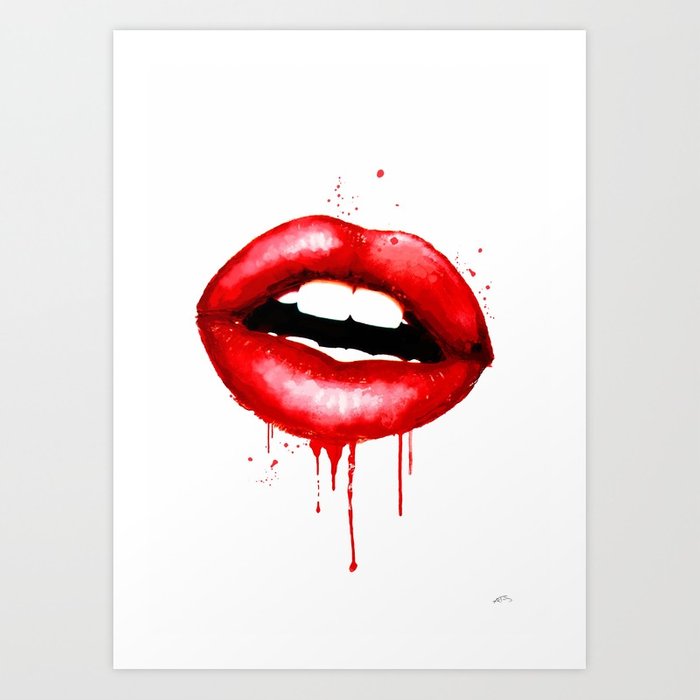 700x700 Red Lips Watercolor Print Fashion Poster Art Lipstick Chic Make Up - Lipstick Watercolor