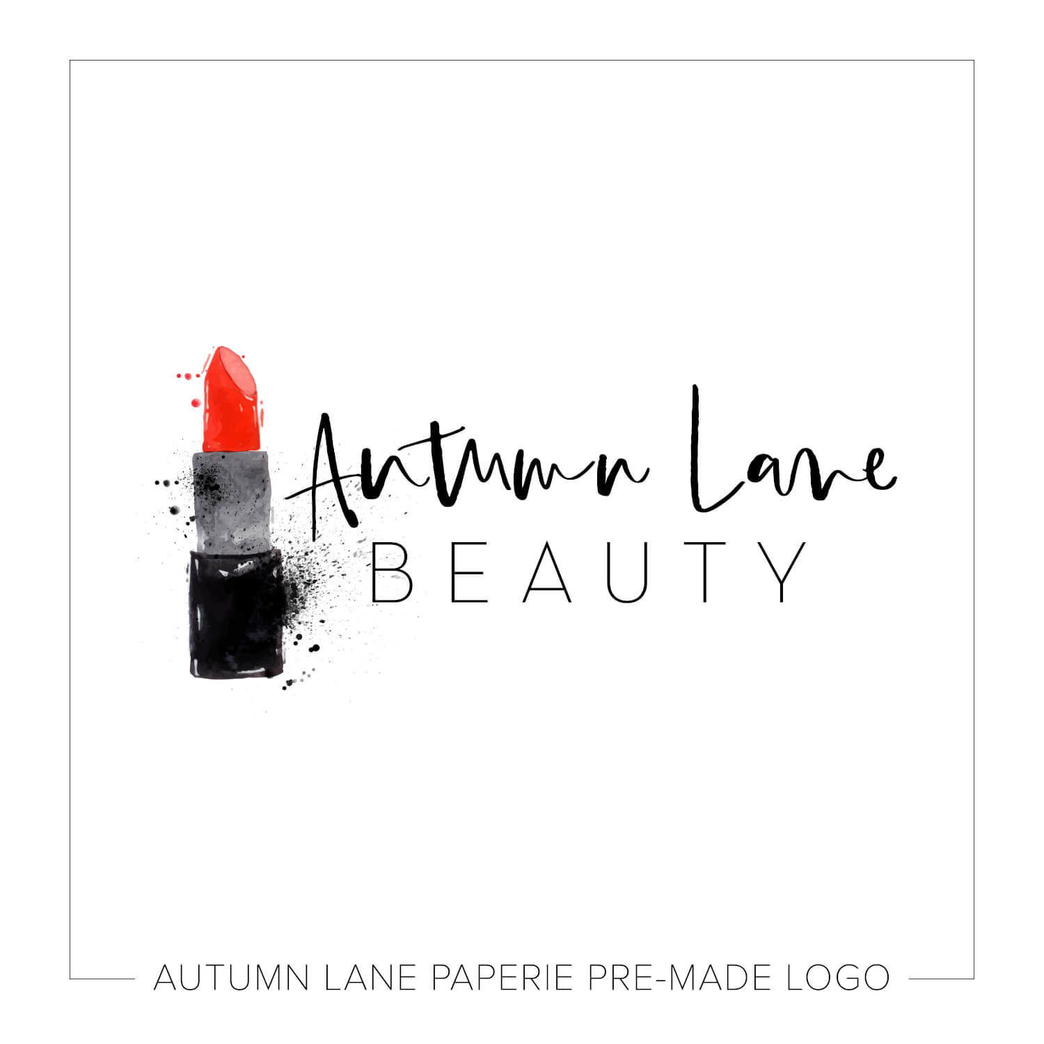 1500x1500 Splattered Watercolor Lipstick Logo J77 Autumn Lane Paperie - Lipstick Watercolor