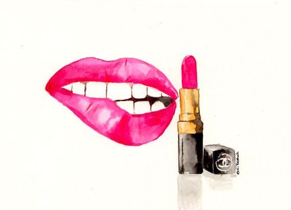 570x412 Chanel Makeup Illustration Chanel Lipstick Watercolor Makeup - Lipstick Watercolor