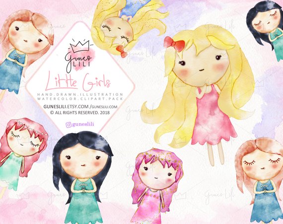 570x451 Little Girl Clipart Watercolor Clipart Cute Digital Clipart - Little Girl Watercolor