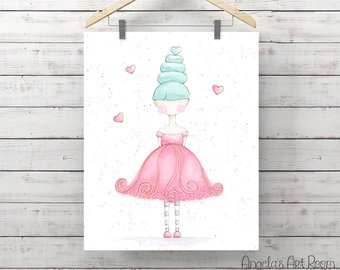 340x270 Little Girl Watercolor Canvas Print Pink Dress With Blue Etsy - Little Girl Watercolor