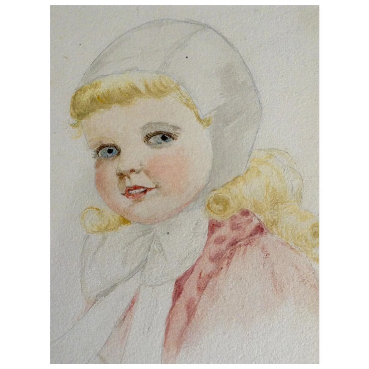 740x740 Little Girl Watercolor Painting Works On Paper Art Deco Era Elgin - Little Girl Watercolor