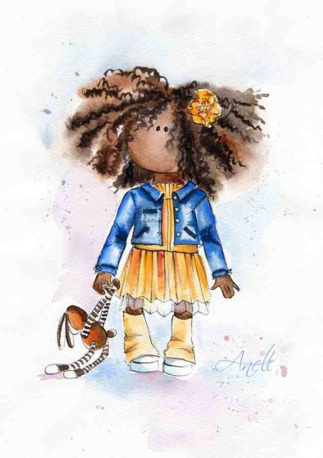 636x900 Watercolor Print, African American Art, Watercolor Painting, Wall - Little Girl Watercolor