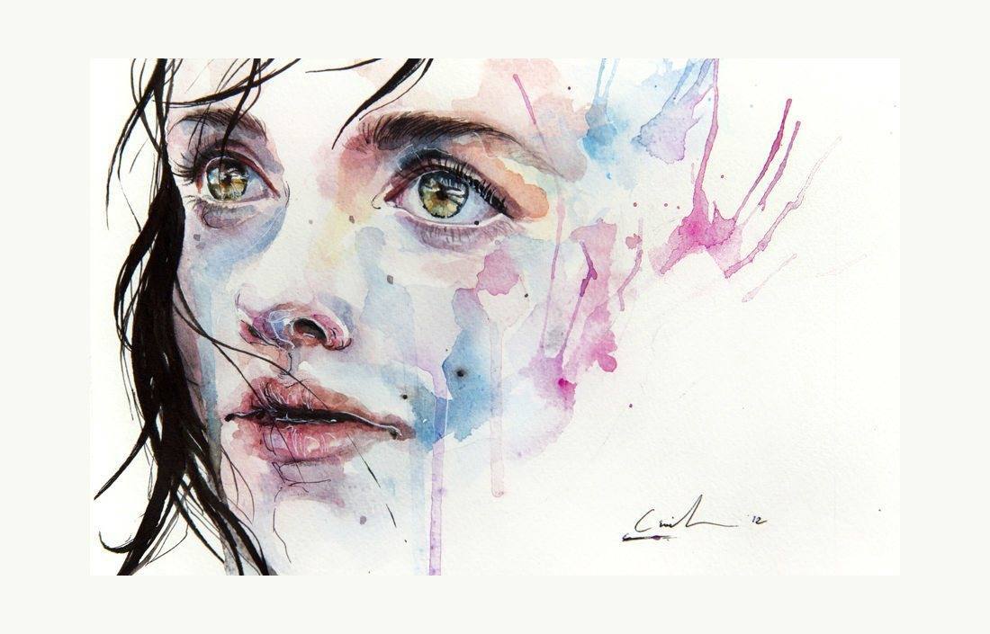 1100x705 Little Girl Child Art Portrait Watercolor Painting Face Ink Spill - Little Girl Watercolor