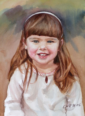 324x440 Watercolor Painting By Yong Chen - Little Girl Watercolor