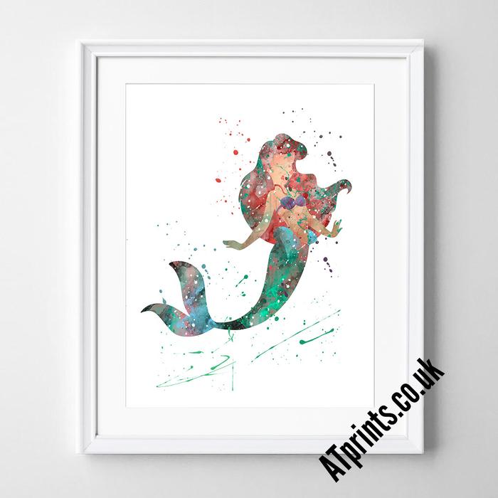 700x700 Disney Princesses Watercolour Art Print Nursery Christening Gift - Little Mermaid Watercolor
