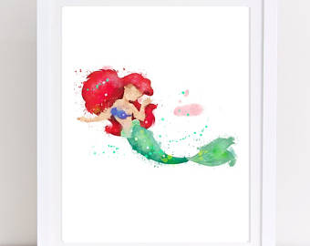 340x270 70% The Little Mermaid Watercolor Printable Poster Ariel Etsy - Little Mermaid Watercolor