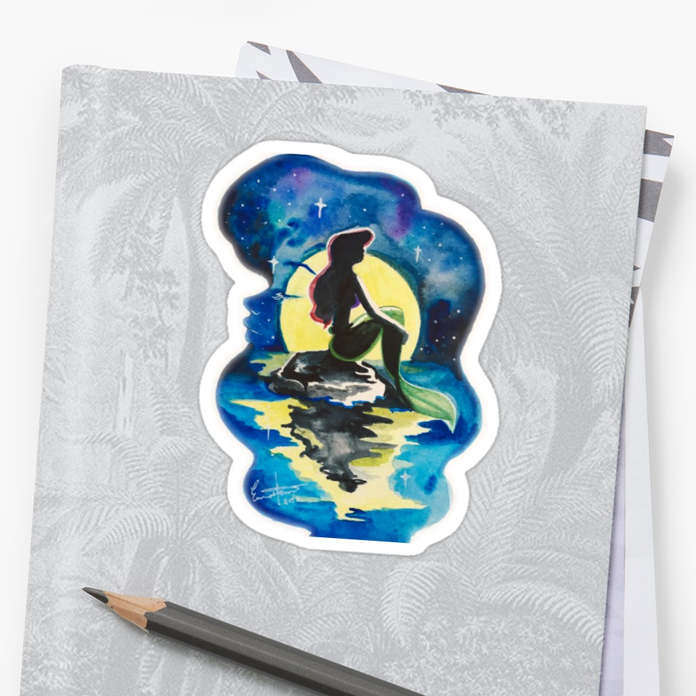 1000x1000 Little Mermaid Watercolor Stickers By Emma Heun Redbubble - Little Mermaid Watercolor