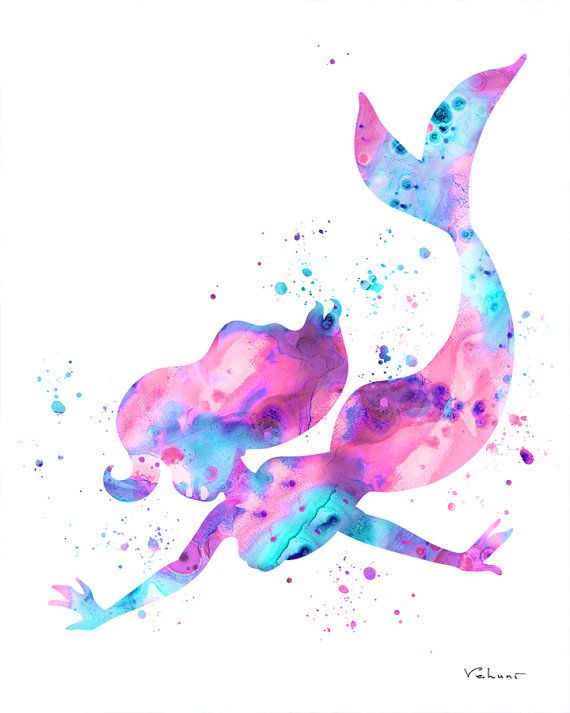 570x713 Mermaid Print, Mermaid Watercolor Print, Ariel Print, Disney Ariel - Little Mermaid Watercolor