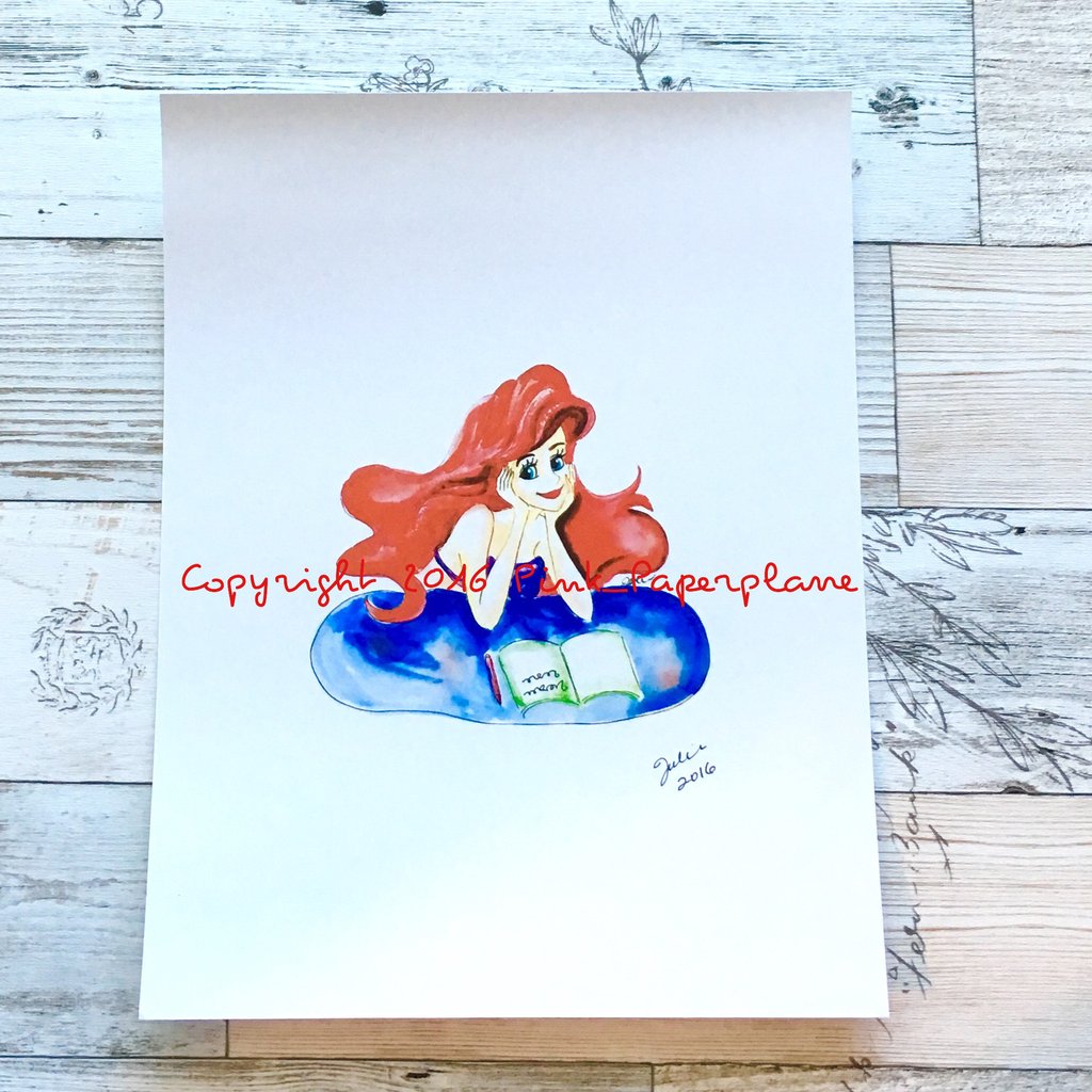 1024x1024 Ariel, Mermaid, Little Mermaid, Watercolor Art Print, Signed In - Little Mermaid Watercolor