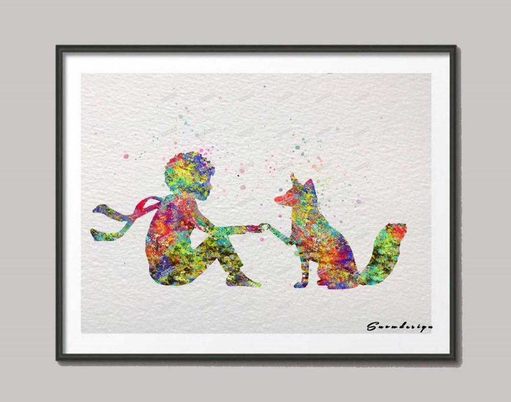 1000x788 2018 Original Watercolor Little Prince With Fox Wall Art Canvas - Little Prince Watercolor