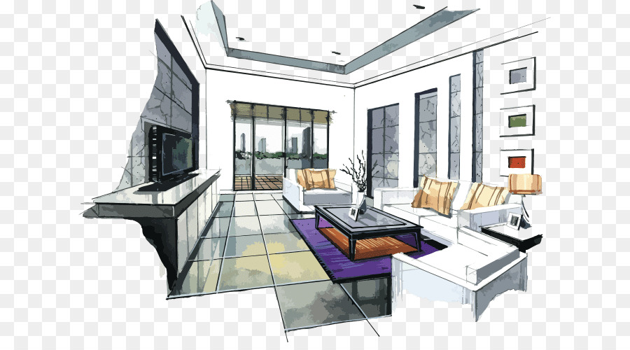 900x500 Interior Design Services Drawing Watercolor Painting Sketch - Living Room Watercolor