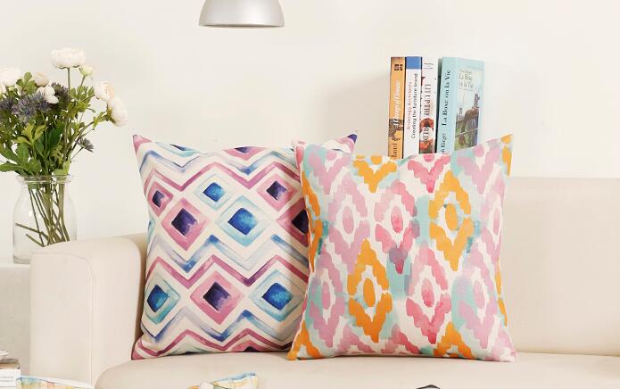695x436 Pink And Blue Geometric Pillows For Living Room Watercolor Plaid - Living Room Watercolor