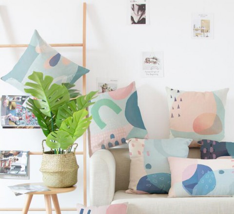 480x439 Pink Watercolor Decorative Pillows For Living Room Abstract - Living Room Watercolor