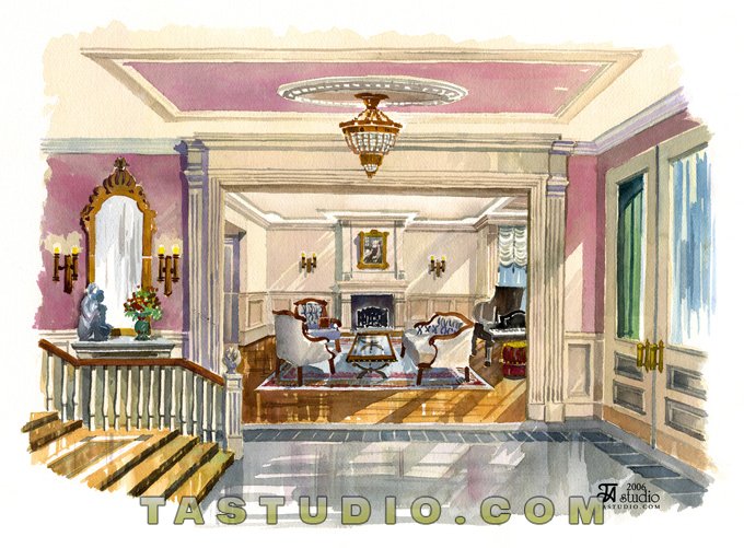 680x501 Architectural Rendering And Illustration Gallery By Ta Studio - Living Room Watercolor