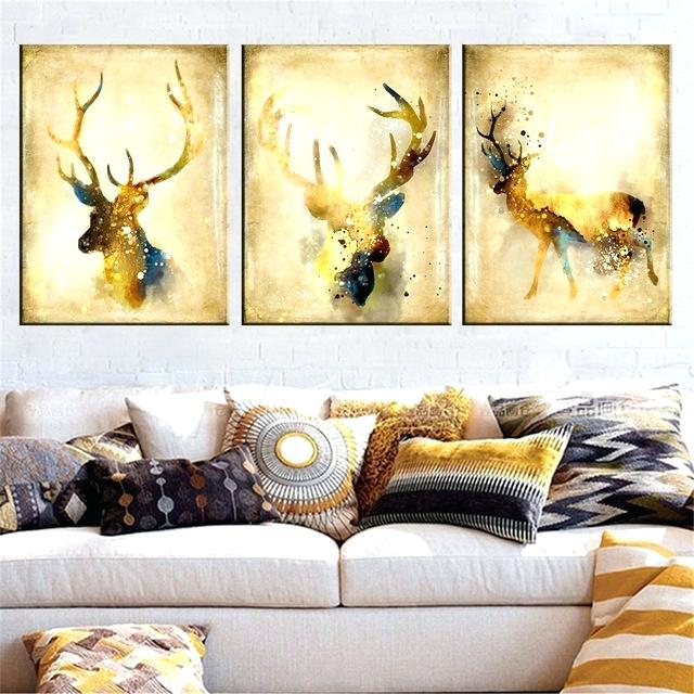640x640 Christmas Canvas Wall Art 3 Panel Watercolor Animal Deer Painting - Living Room Watercolor