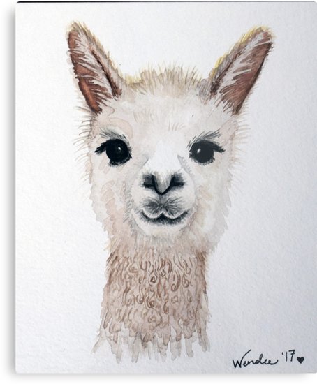 454x550 Llama Watercolor Animal Portrait Metal Prints By Snappyw Redbubble - Llama Watercolor