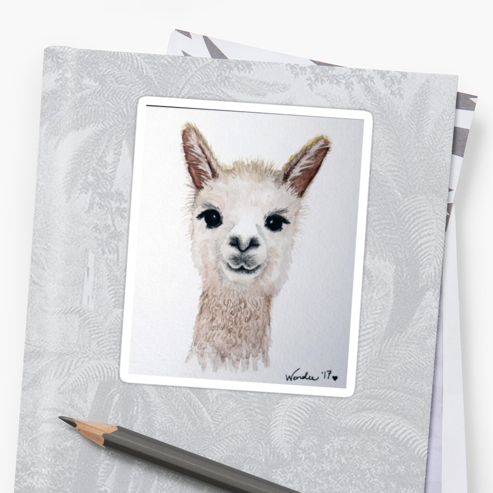 1000x1000 Llama Watercolor Animal Portrait Stickers By Snappyw Redbubble - Llama Watercolor