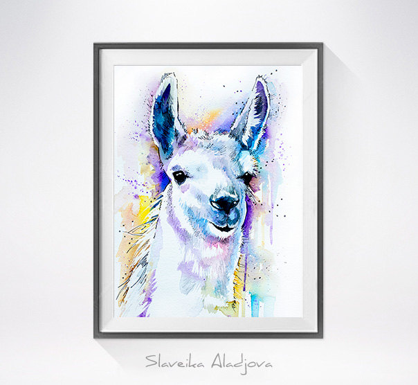 604x556 Llama Watercolor Painting Print, - Llama Watercolor