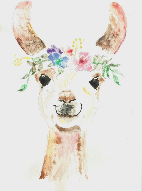 570x765 Princess Llama Watercolor Painting Print 16 X 20 Etsy - Llama Watercolor