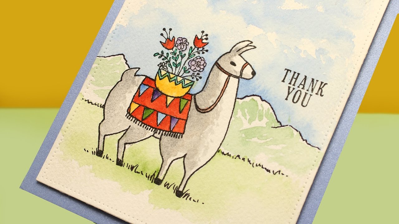 1280x720 Watercolor Llama Thank You Card - Llama Watercolor