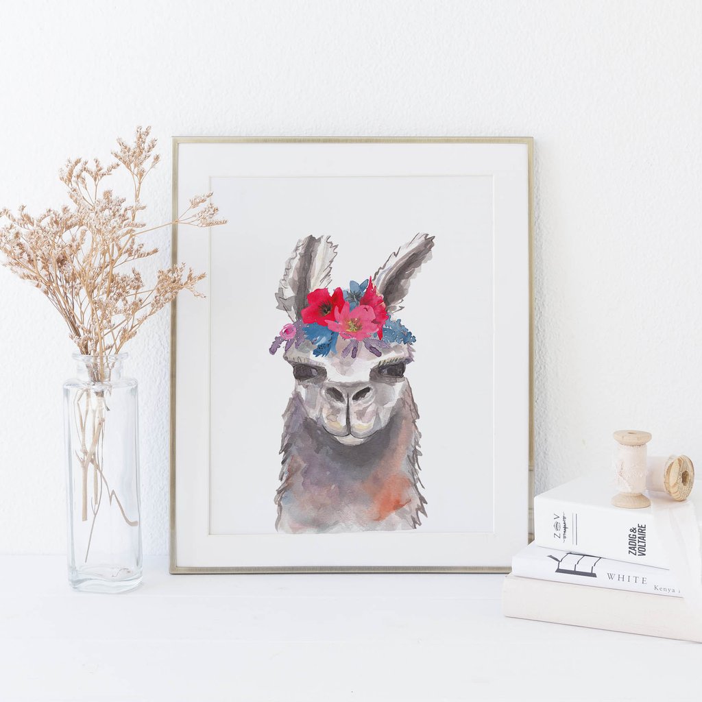 1024x1024 Bohemian Llama Watercolor Art Print Jetty Home - Llama Watercolor
