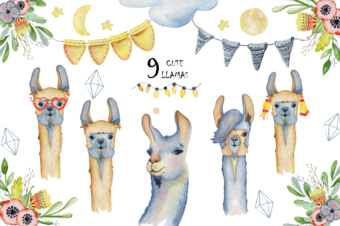 1160x772 Cute Llamas. Watercolor Animals Clipart - Llama Watercolor