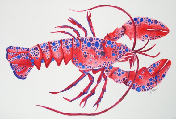 570x388 Original Hand Painted Lobster Watercolor Painting Nautical Etsy - Lobster Watercolor