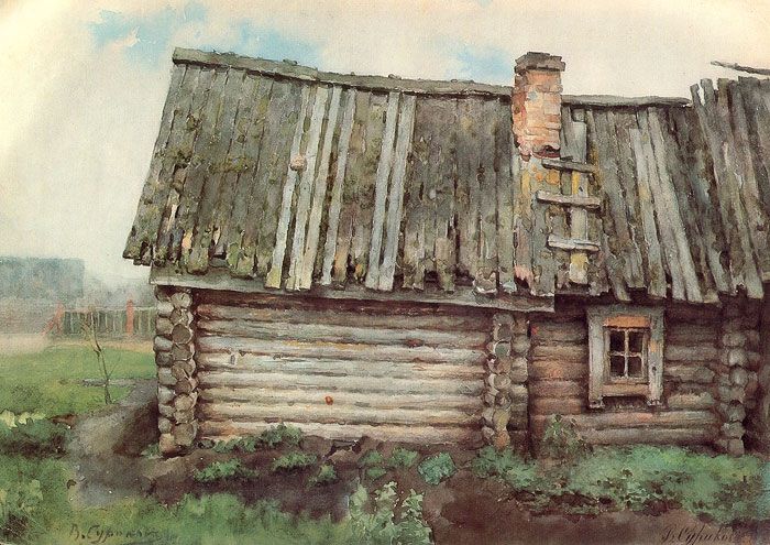 700x495 The Log Cabin 1885 1887 Painting Vasily Surikov Oil Paintings - Log Cabin Watercolor