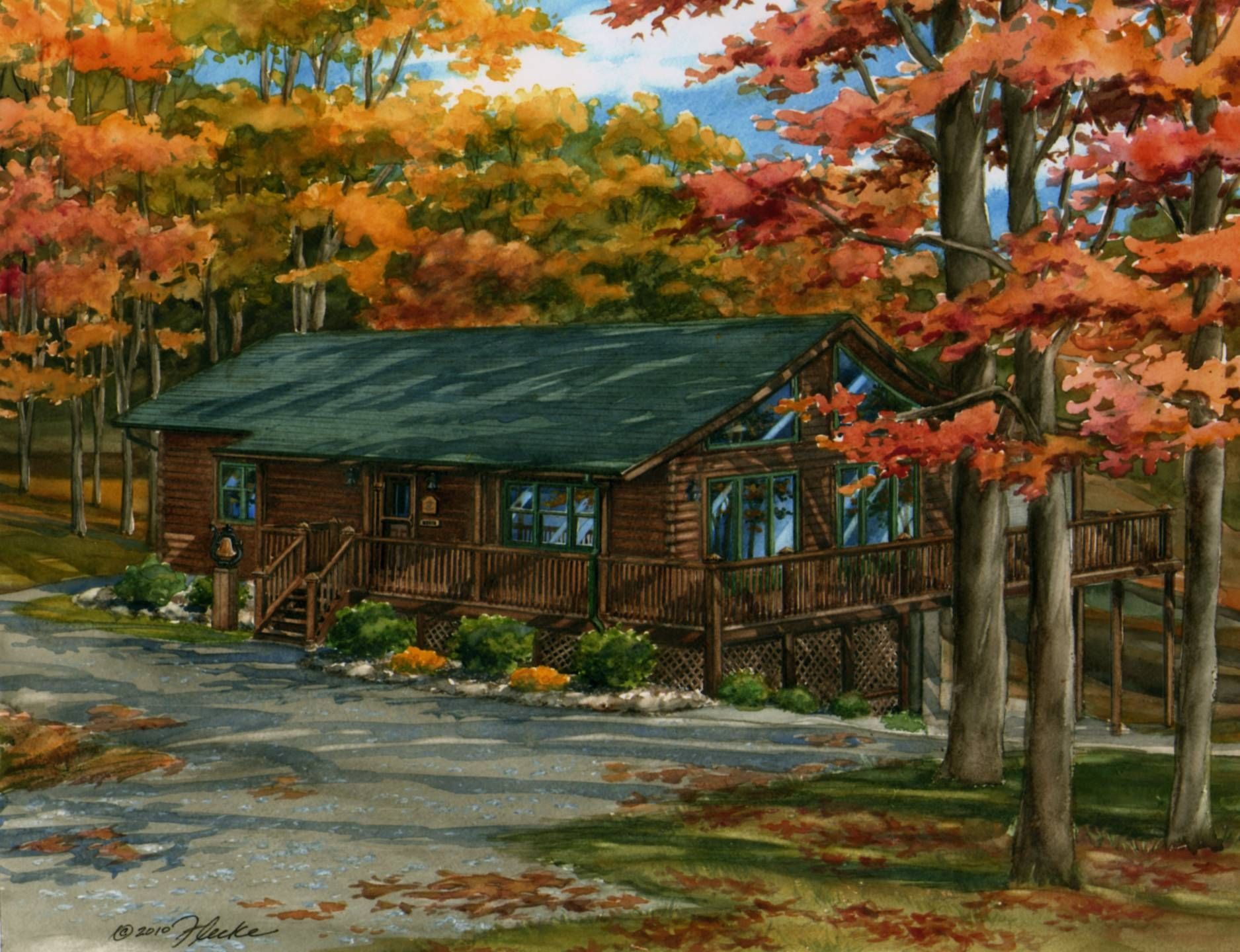 1875x1440 Watercolor Custom Home Portrait Of Virginia Log Cabin. Created By - Log Cabin Watercolor