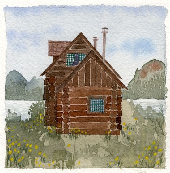 Log Cabin Watercolor at Explore collection of Log