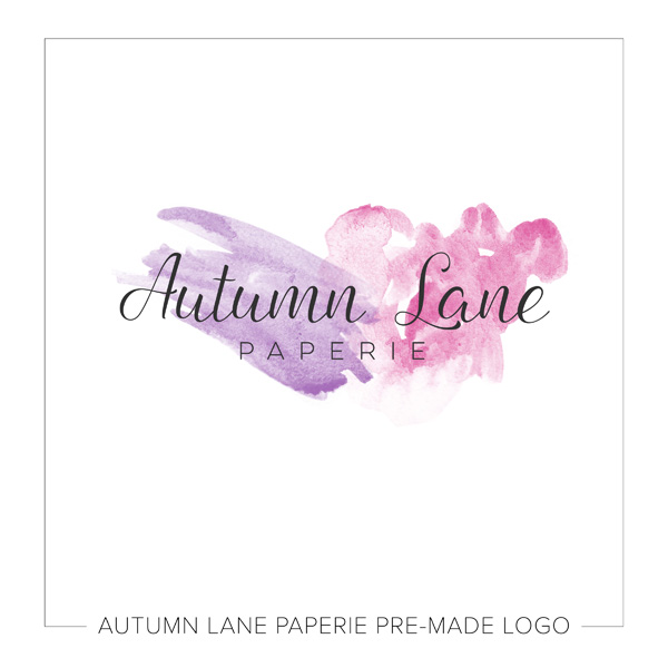 600x600 Pre Made Watercolor Logo Autumn Lane Paperie - Logo Watercolor