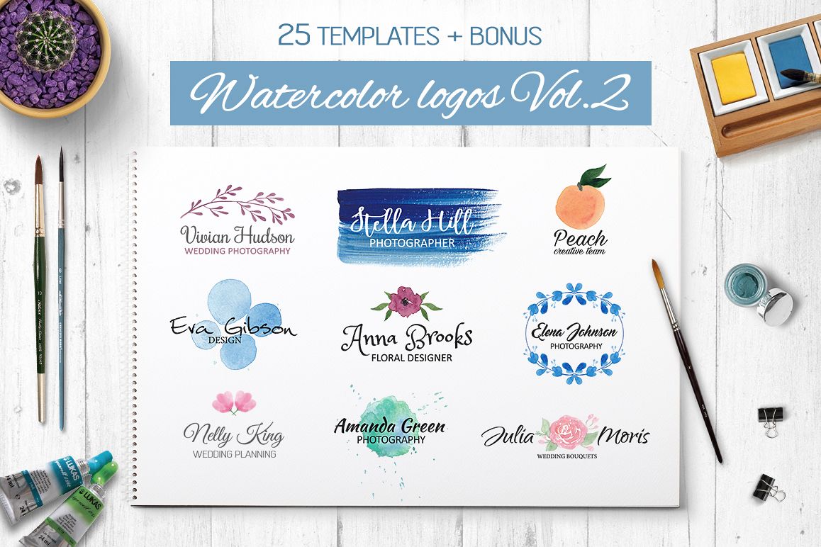1158x772 Watercolor Logo Templates V.2 - Logo Watercolor